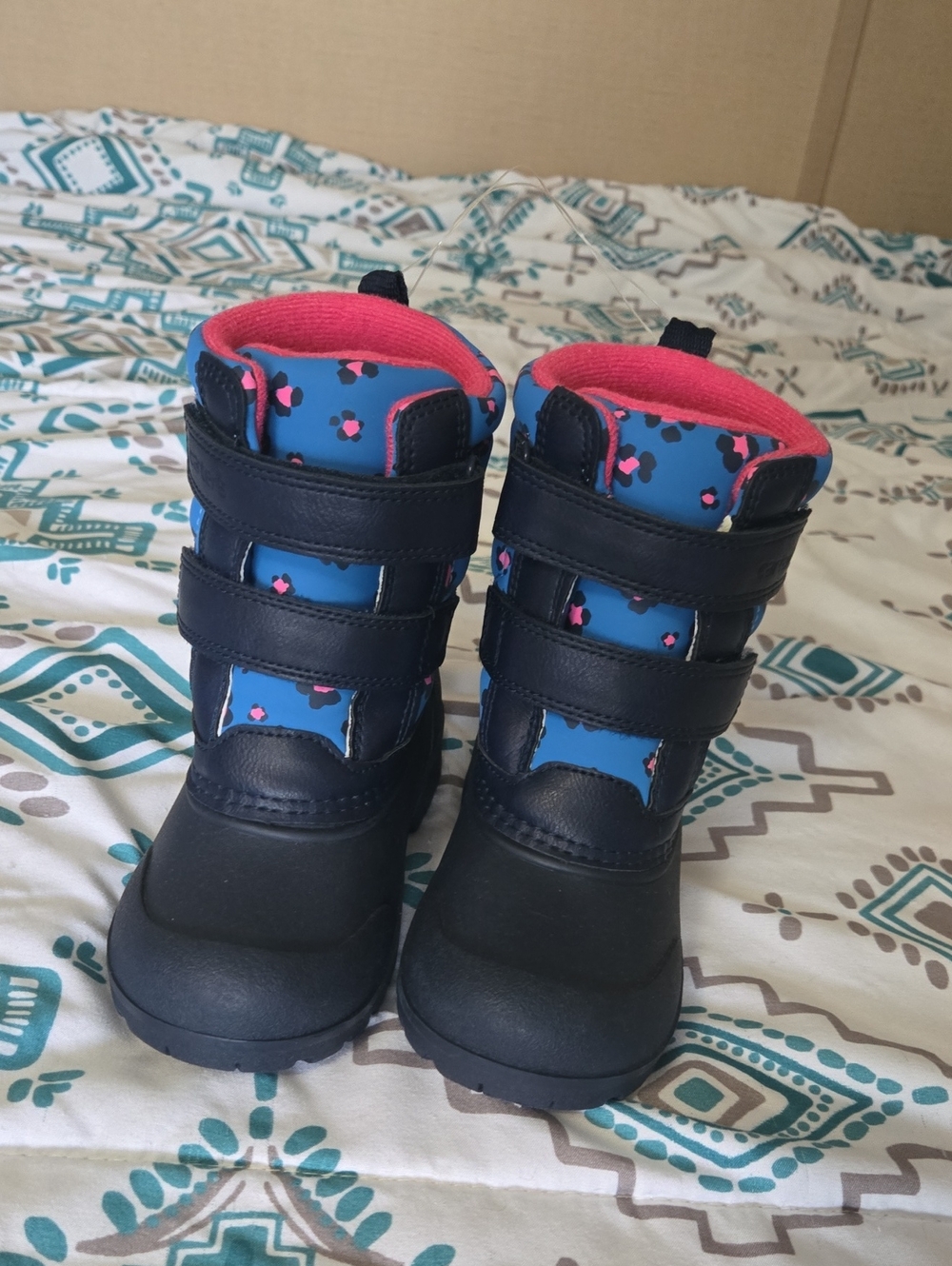Carter's Navy Blue and Pink Kids Snow Boots with Patterned Blue Panels